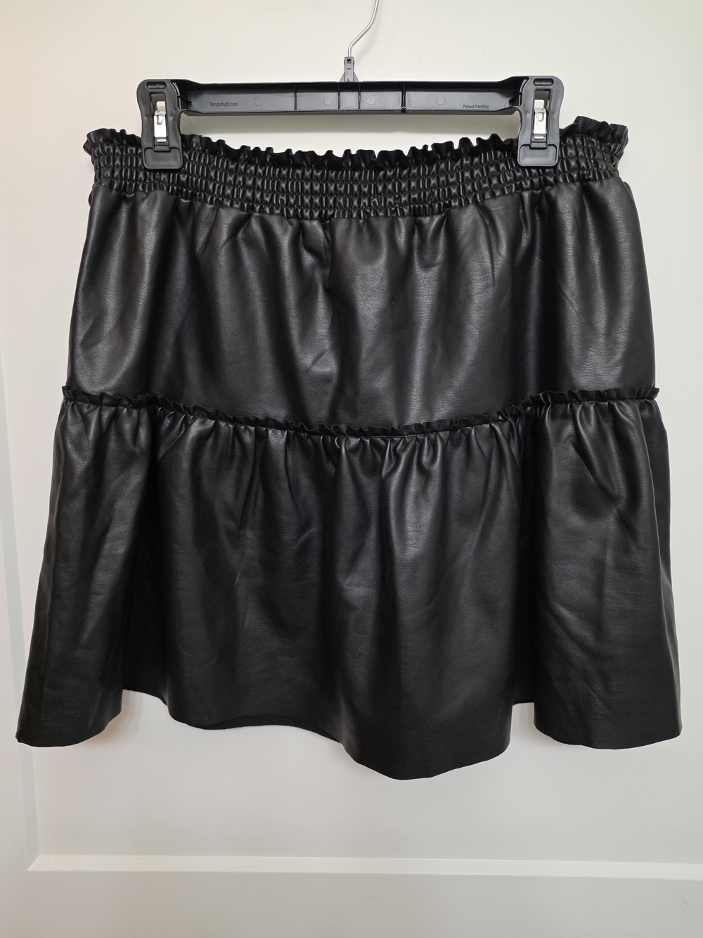 Laundry By Shelli Segal Black Faux Leather Tiered A-Line Skirt